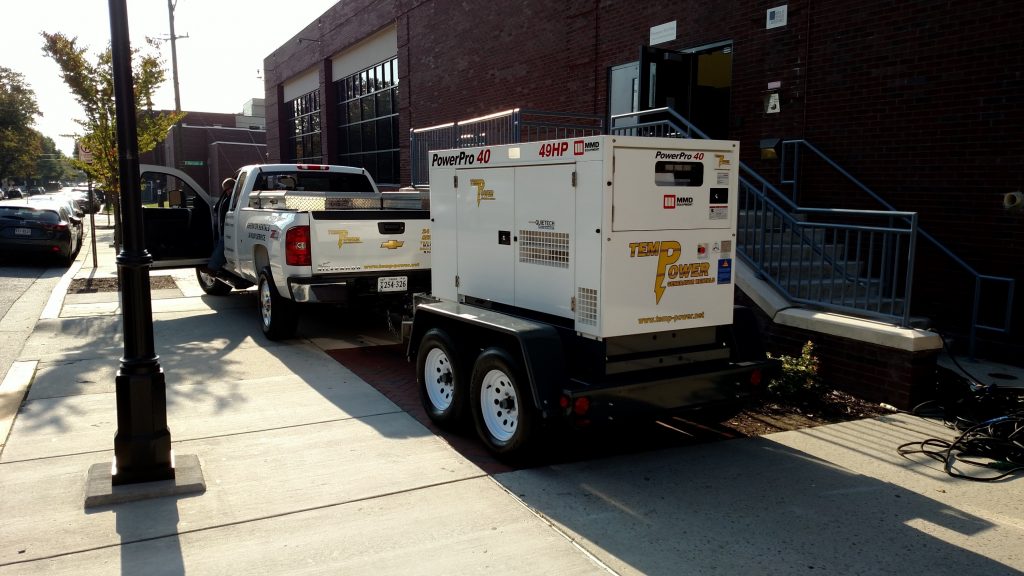 45 kva quiet run diesel generator is delivered to provide temporary power for an event in Richmond VA